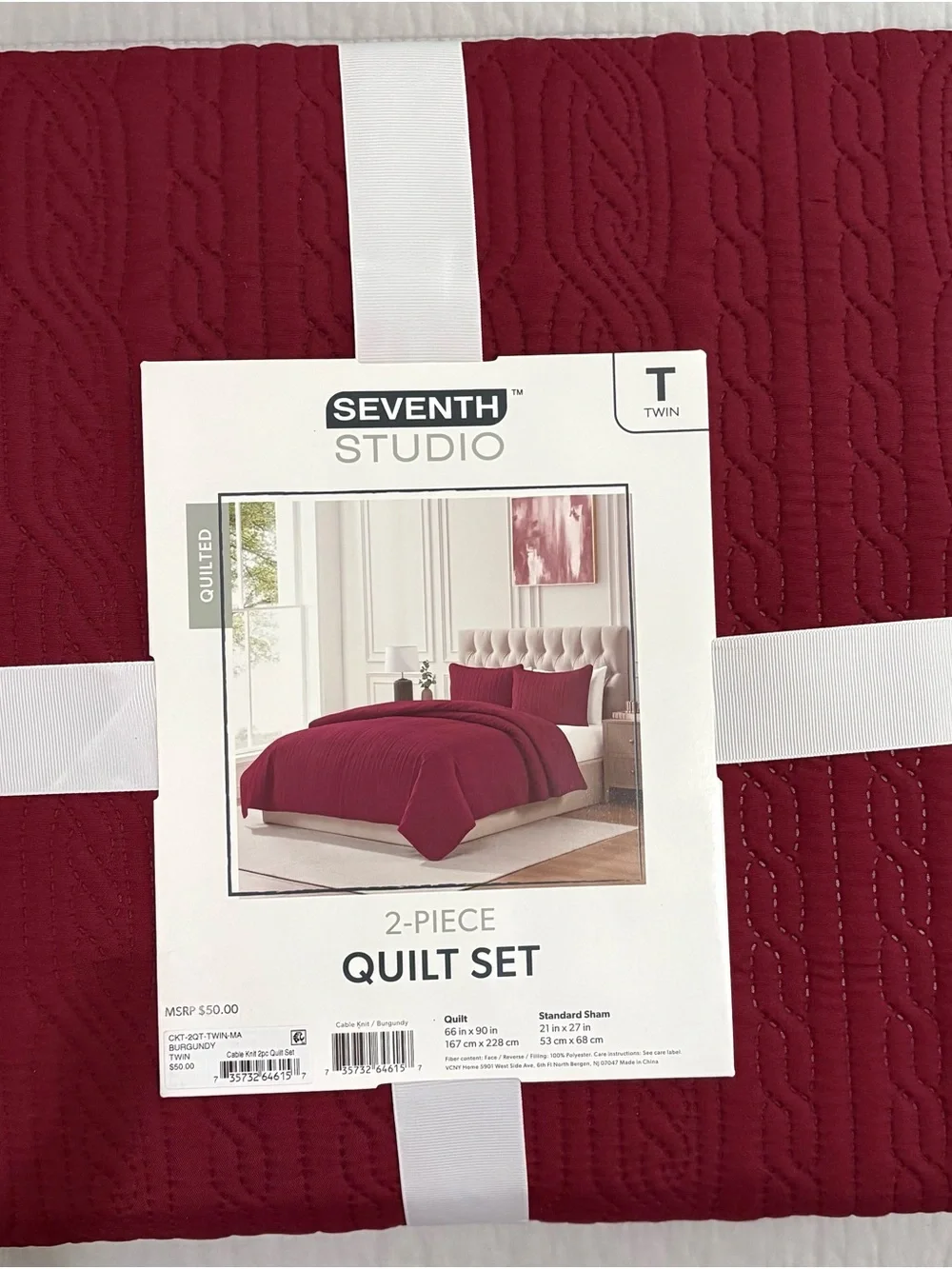 Twin 2-Piece Quilted Quilt Set - Burgundy